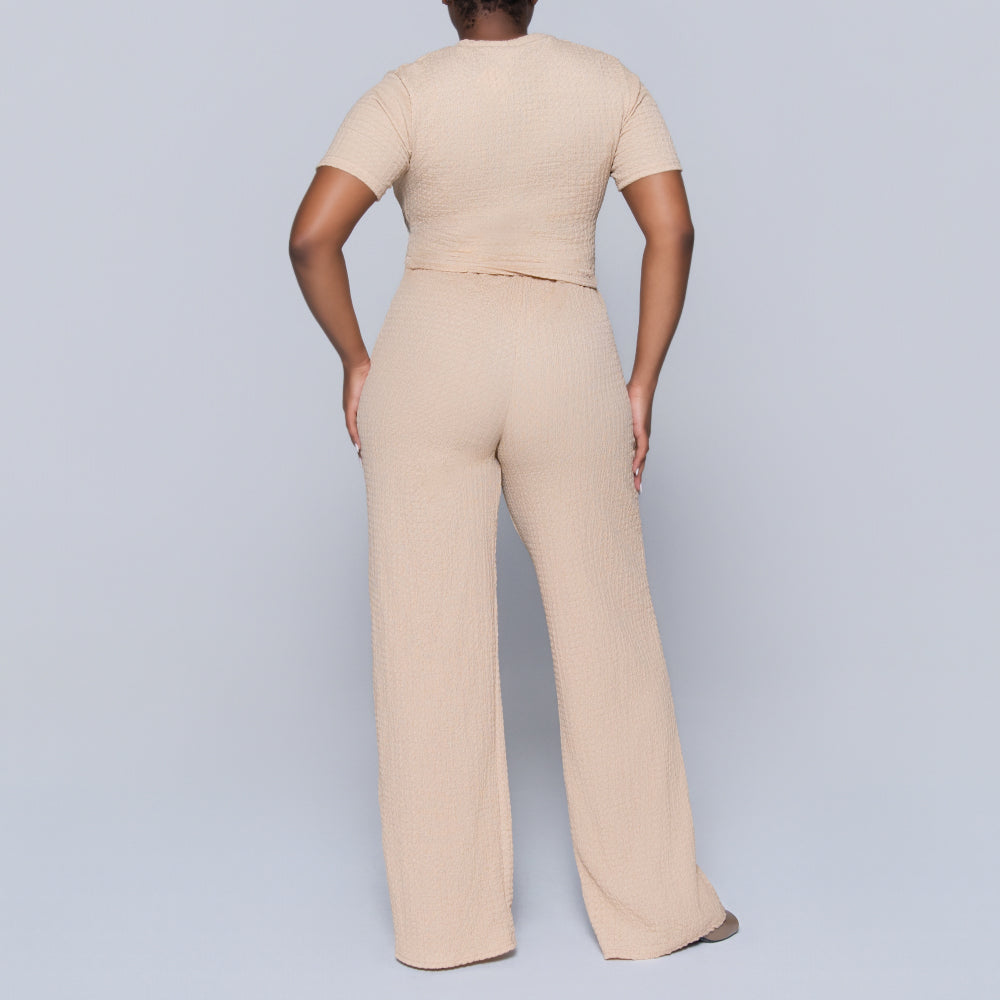 Stone Crinkle Knit Top And Pants Set