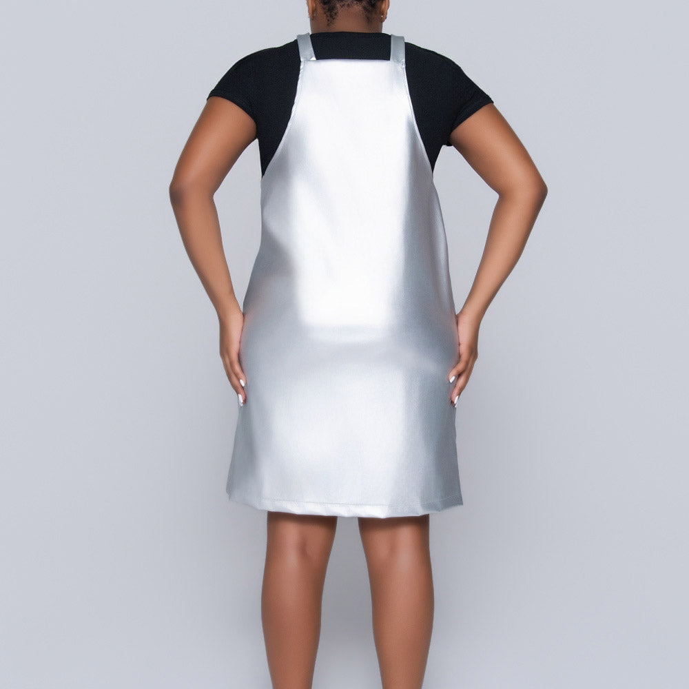 Silver Pleather Pinafore Dress