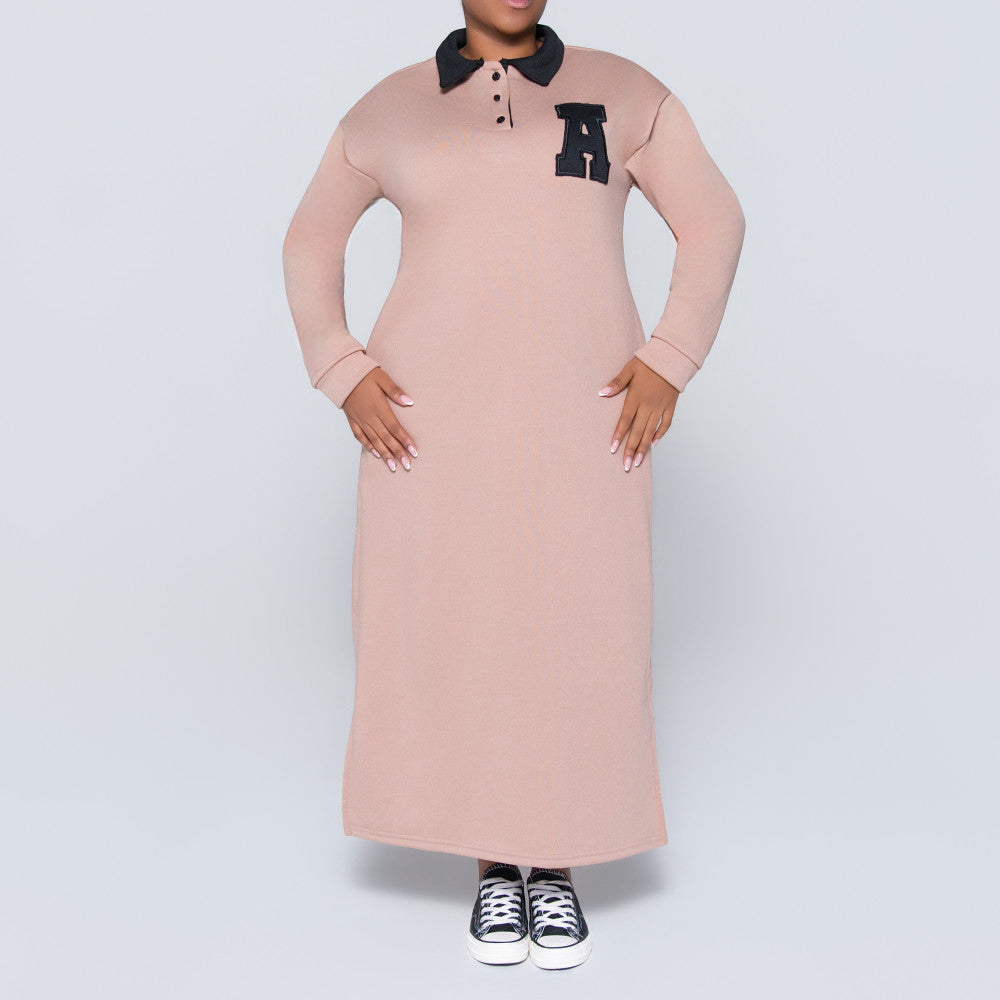 Long Sleeve Camel Spun Poly Dress  Fashion World ZA