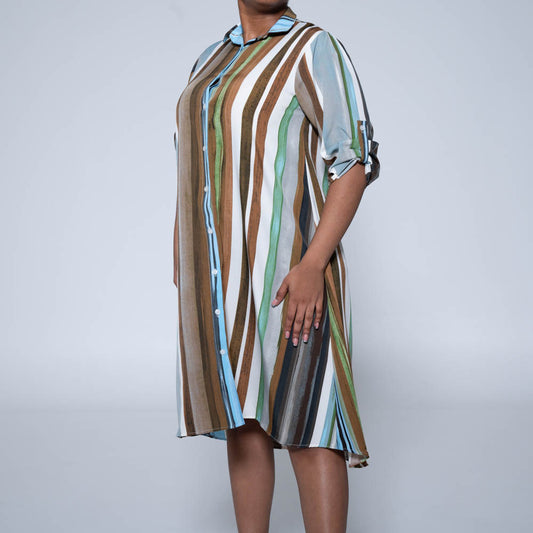 Brown Striped Button Detail Tunic