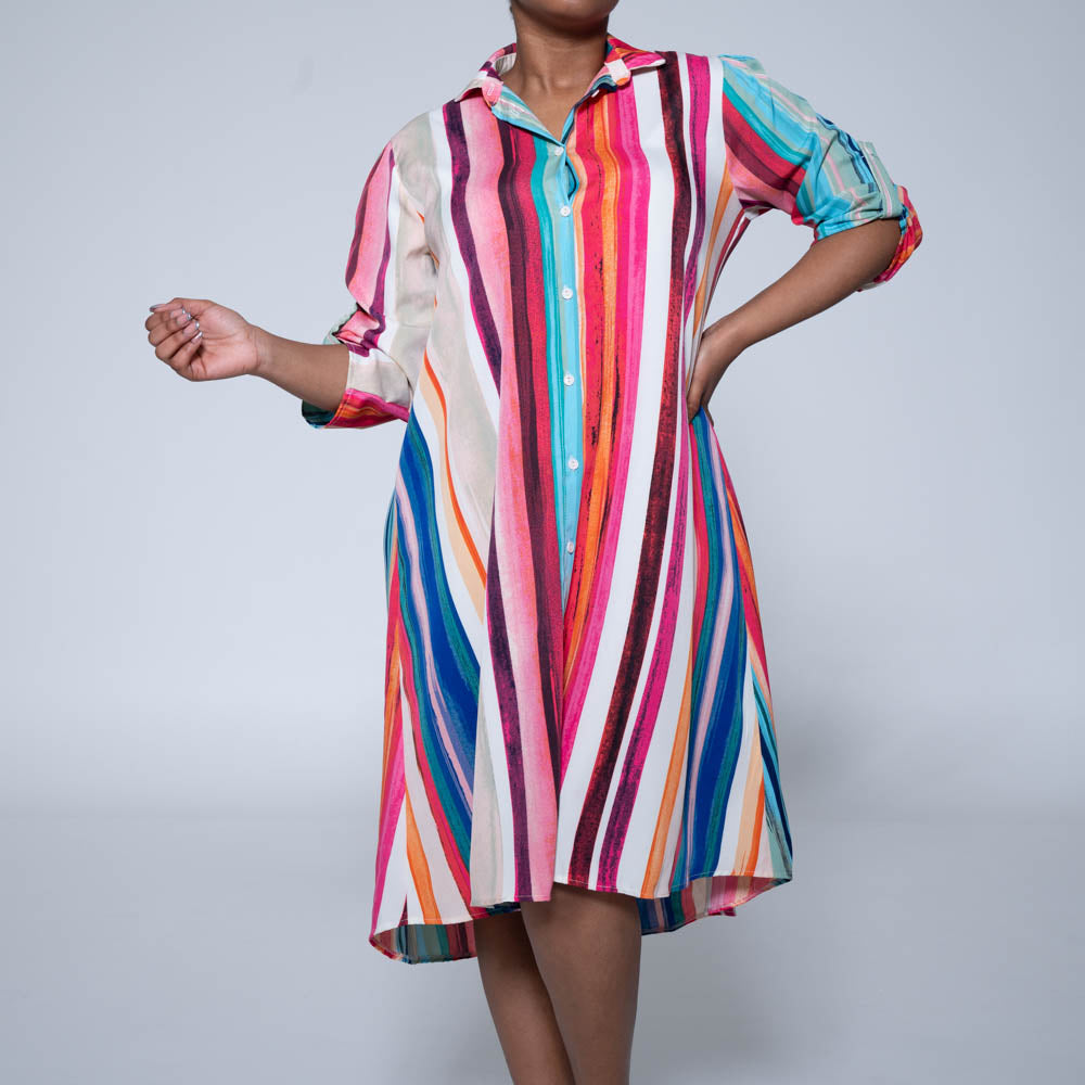 Terracotta Striped Button Detail Tunic