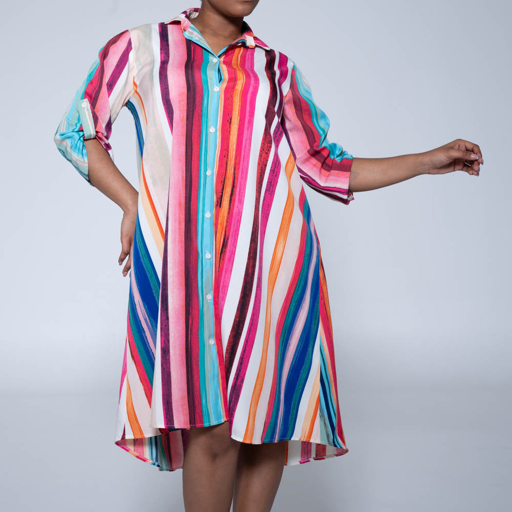 Terracotta Striped Button Detail Tunic
