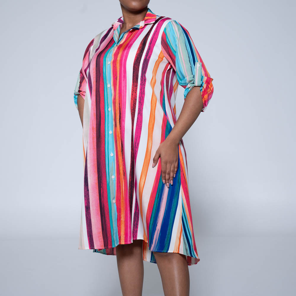 Terracotta Striped Button Detail Tunic