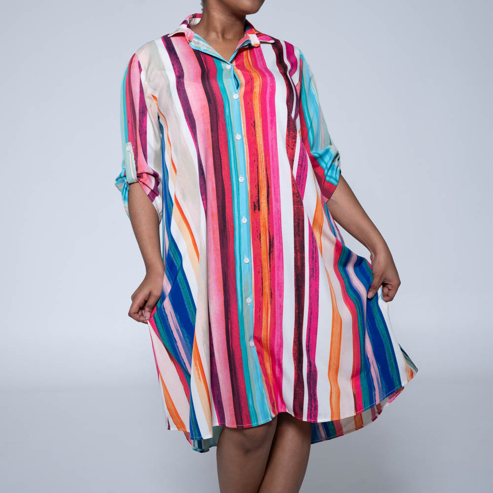 Terracotta Striped Button Detail Tunic