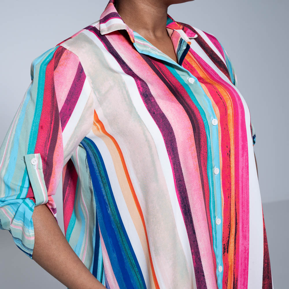 Terracotta Striped Button Detail Tunic