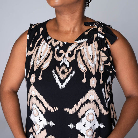 Sleeveless Border Print Viscose Tunic