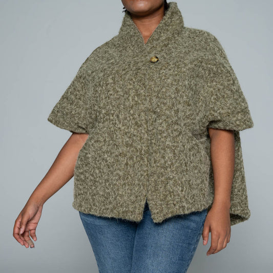 Olive Mohair Knitted Melton Jacket