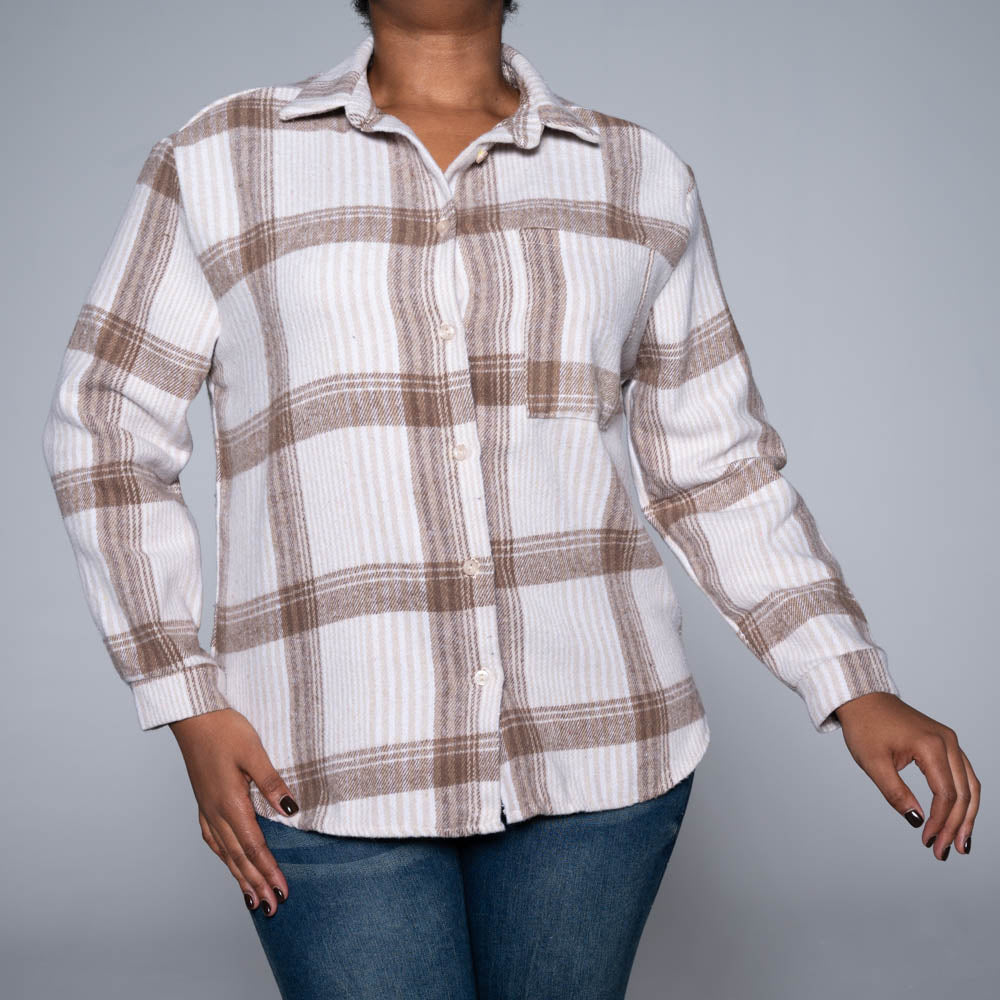Stone Brush Cotton Check Print Shacket