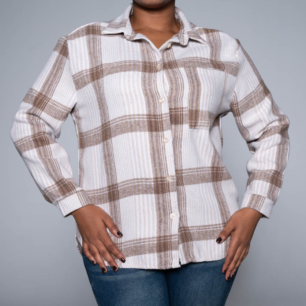 Stone Brush Cotton Check Print Shacket