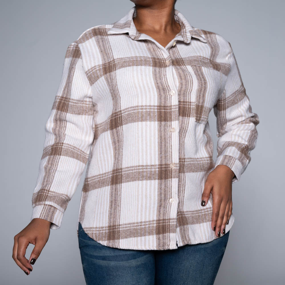 Stone Brush Cotton Check Print Shacket