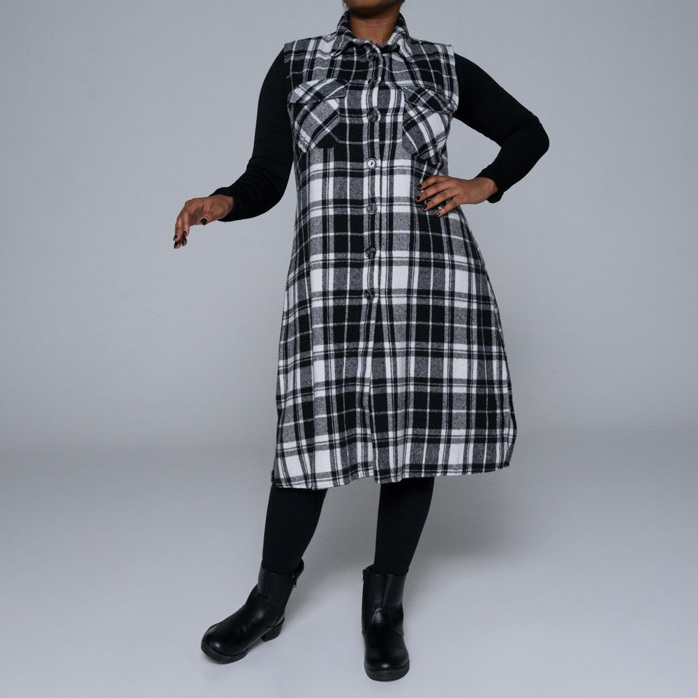 Sleeveless Cotton Brush Check Print Tunic