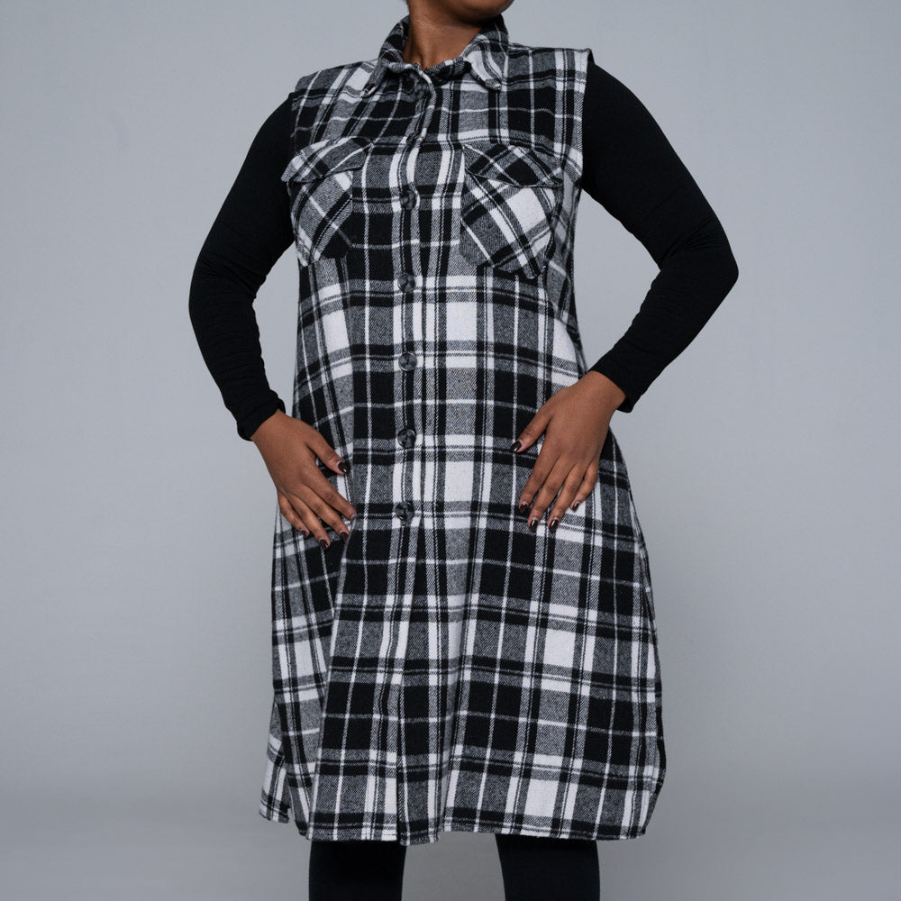 Sleeveless Cotton Brush Check Print Tunic