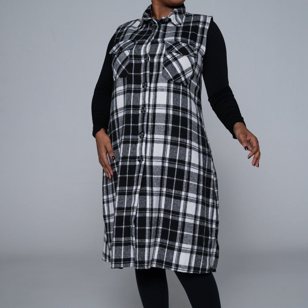 Sleeveless Cotton Brush Check Print Tunic