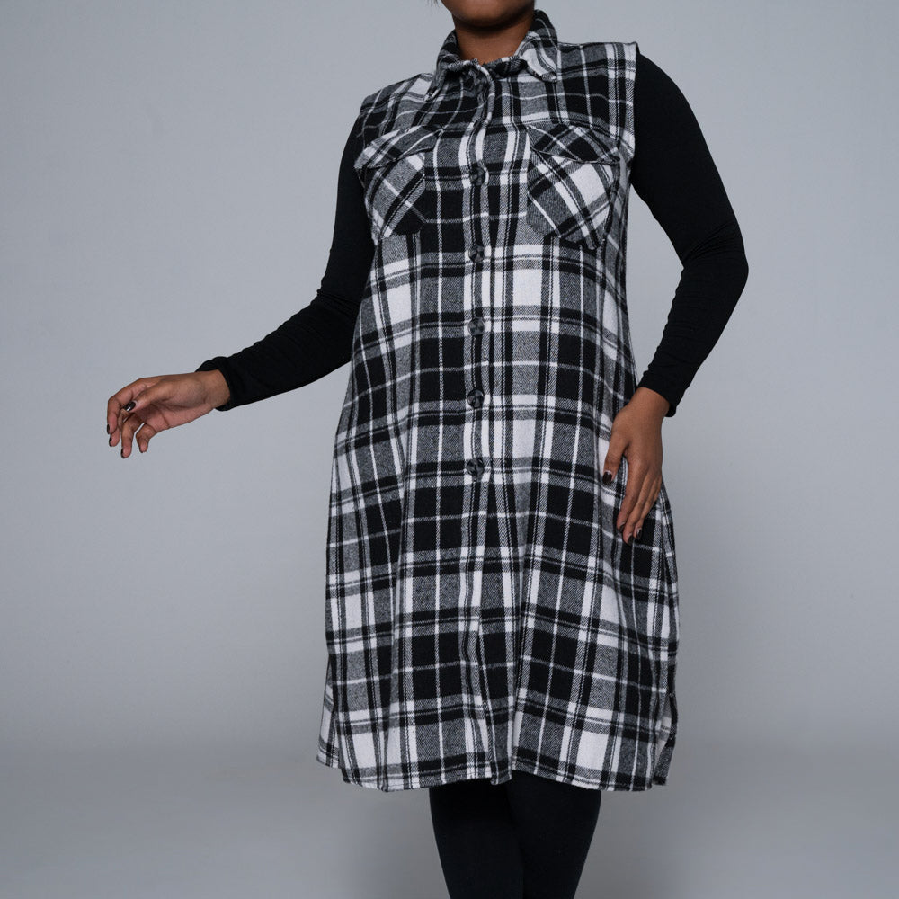 Sleeveless Cotton Brush Check Print Tunic