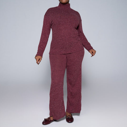 Burgandy Rib Turtle Neck Top