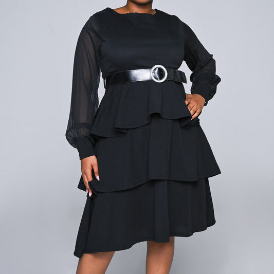 Long Sleeve Scuba Black Dress