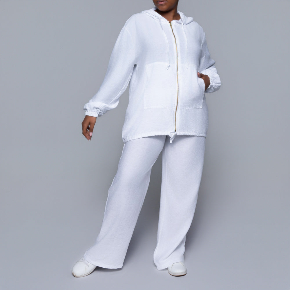 Long Sleeve Optical White Hooded Top