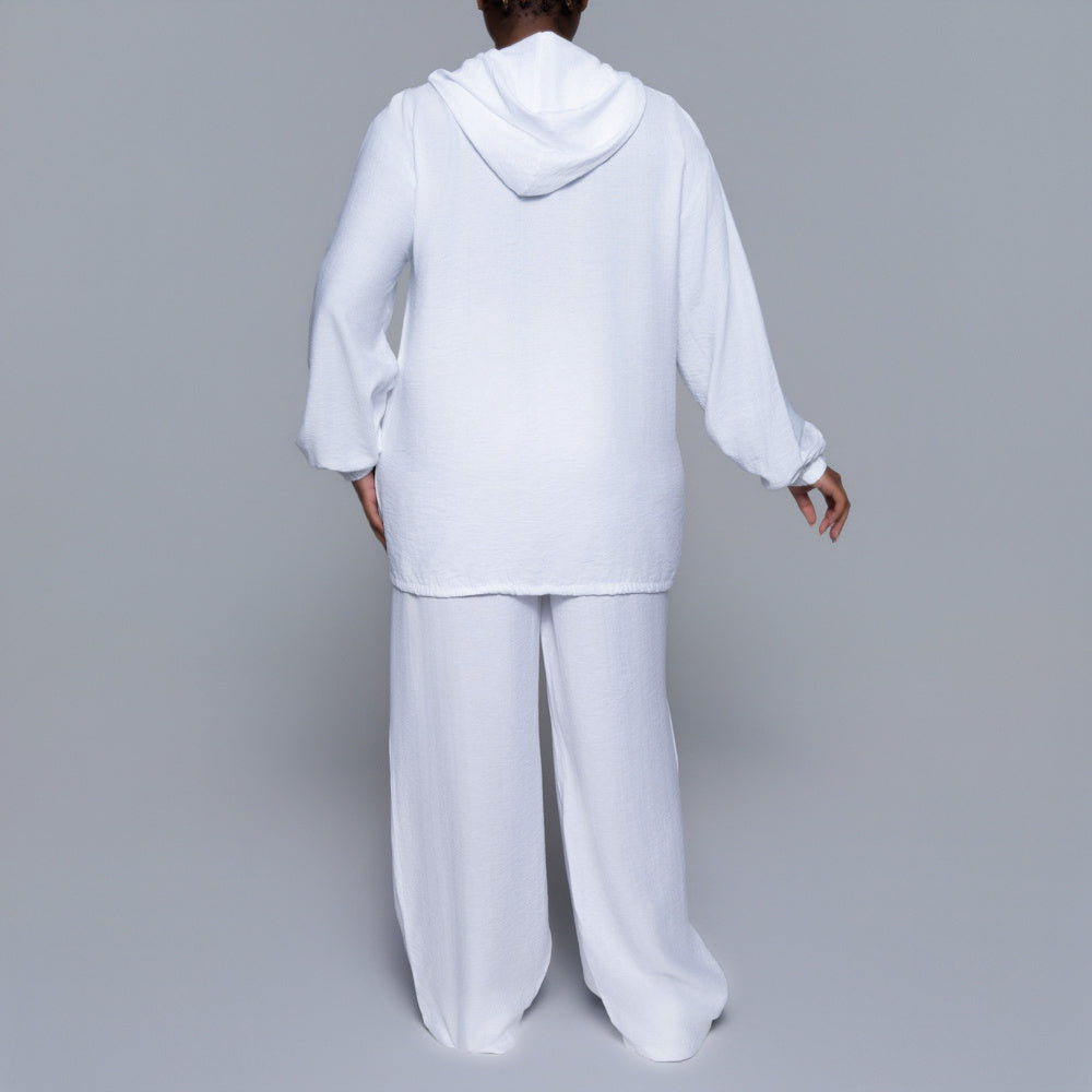 Long Sleeve Optical White Hooded Top