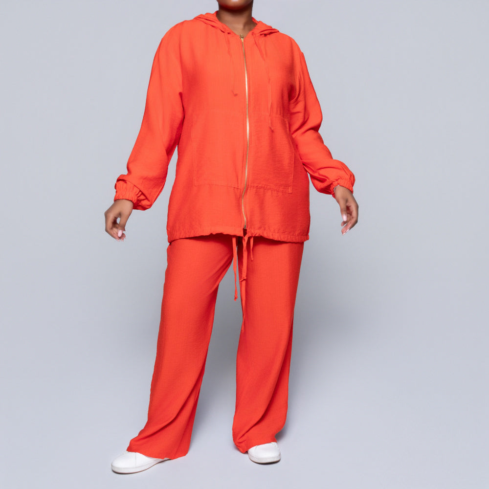 Long Sleeve Terracotta Hooded Top