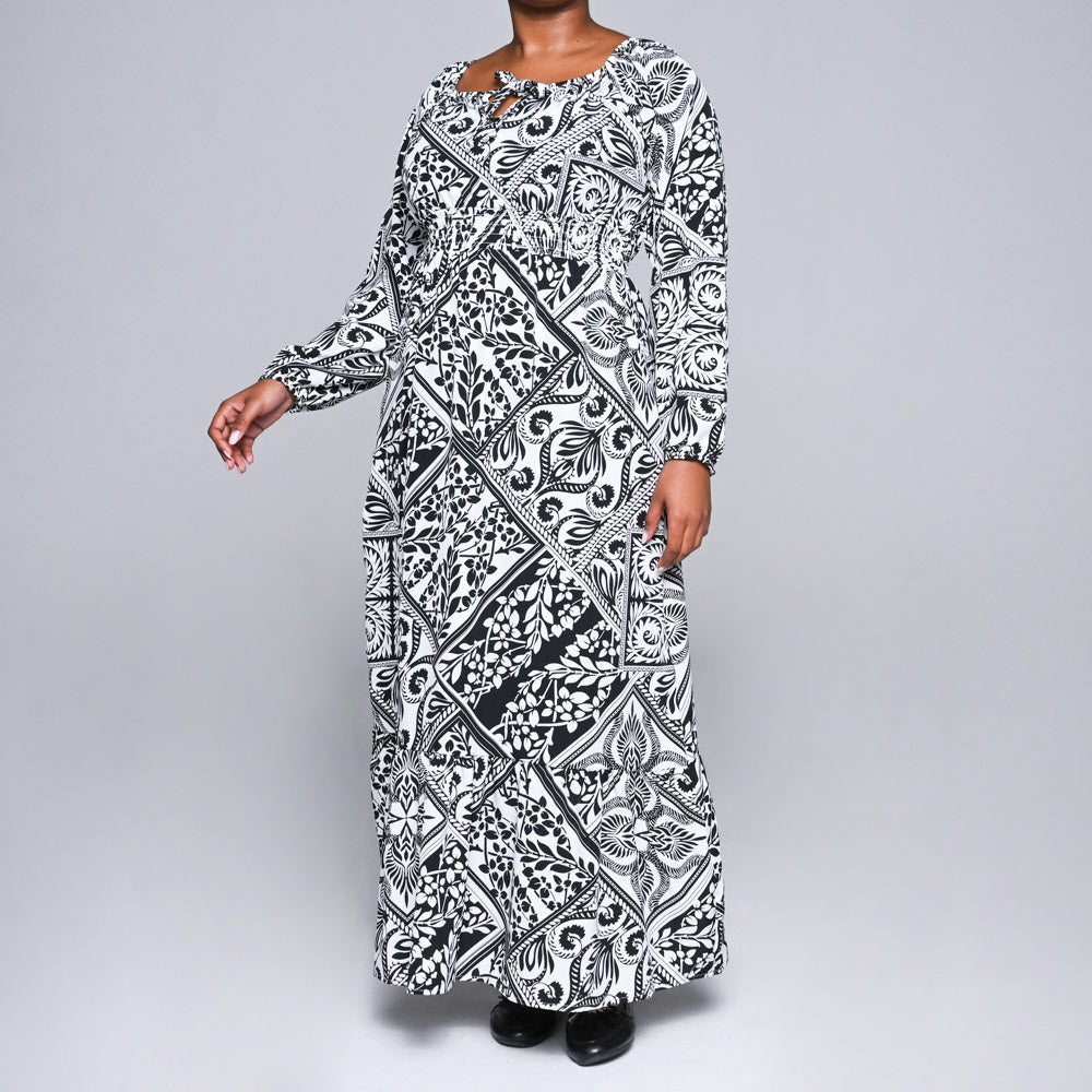 Blk/Ivory Woven Tiered Dress