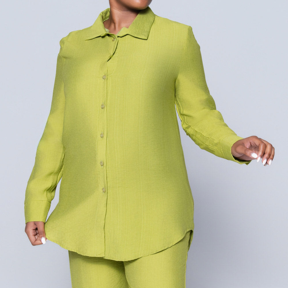 Long Sleeve Plain Button Down Chartreuse Top
