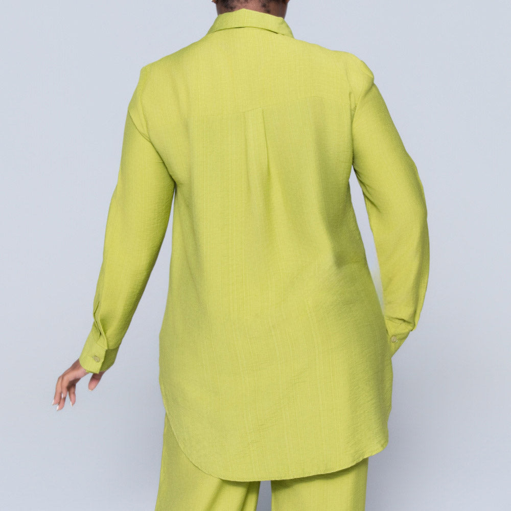 Long Sleeve Plain Button Down Chartreuse Top