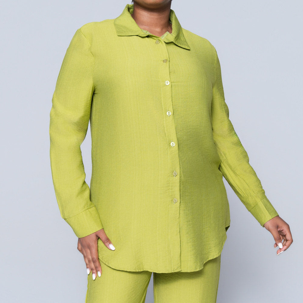 Long Sleeve Plain Button Down Chartreuse Top