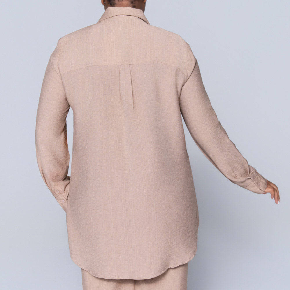 Long Sleeve Plain Button Down Mocca Top