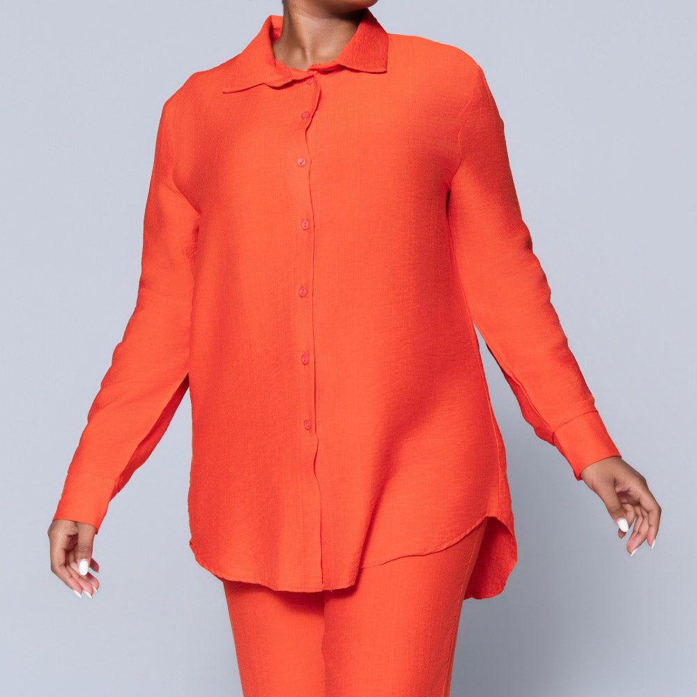 Long Sleeve Plain Button Down Terracotta Top