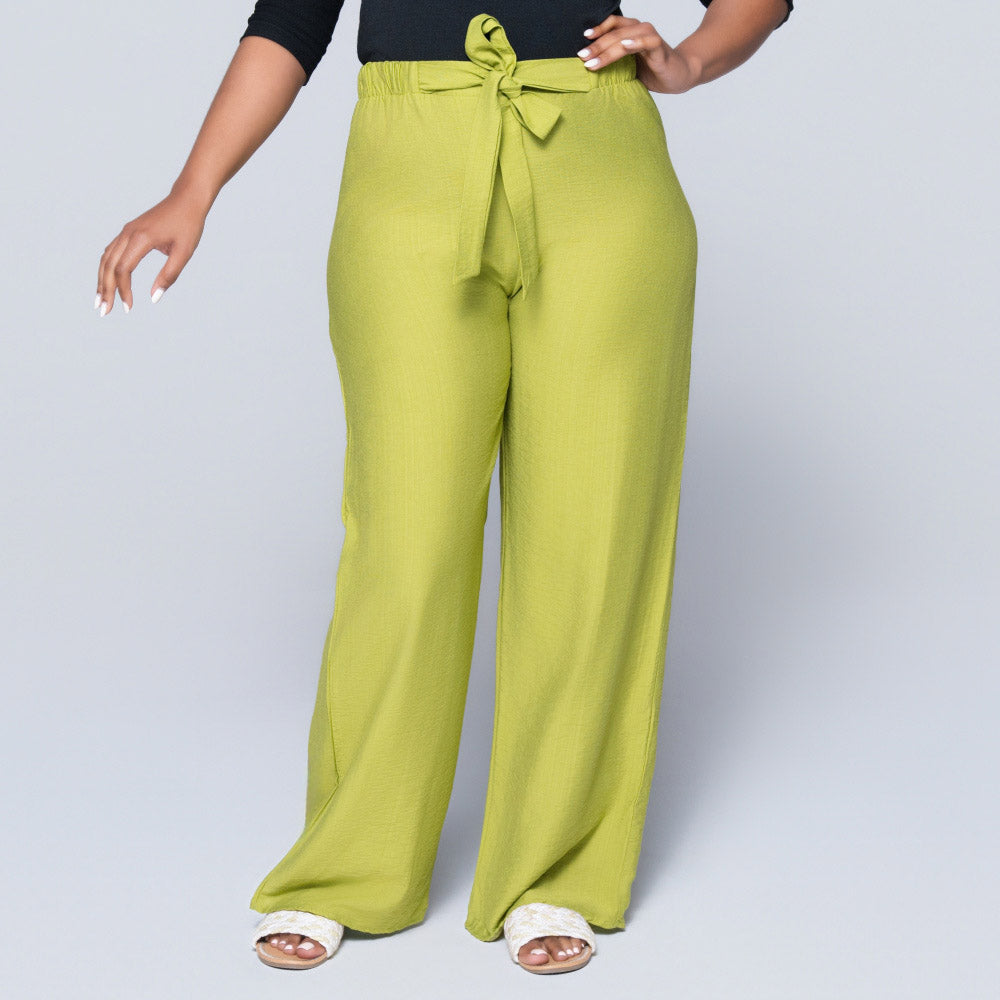 Plain Chartreuse Nylon Rayon Pants