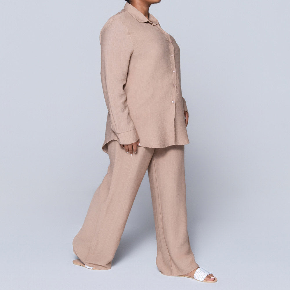 Long Sleeve Plain Button Down Mocca Top
