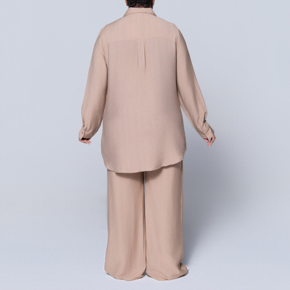 Long Sleeve Plain Button Down Mocca Top