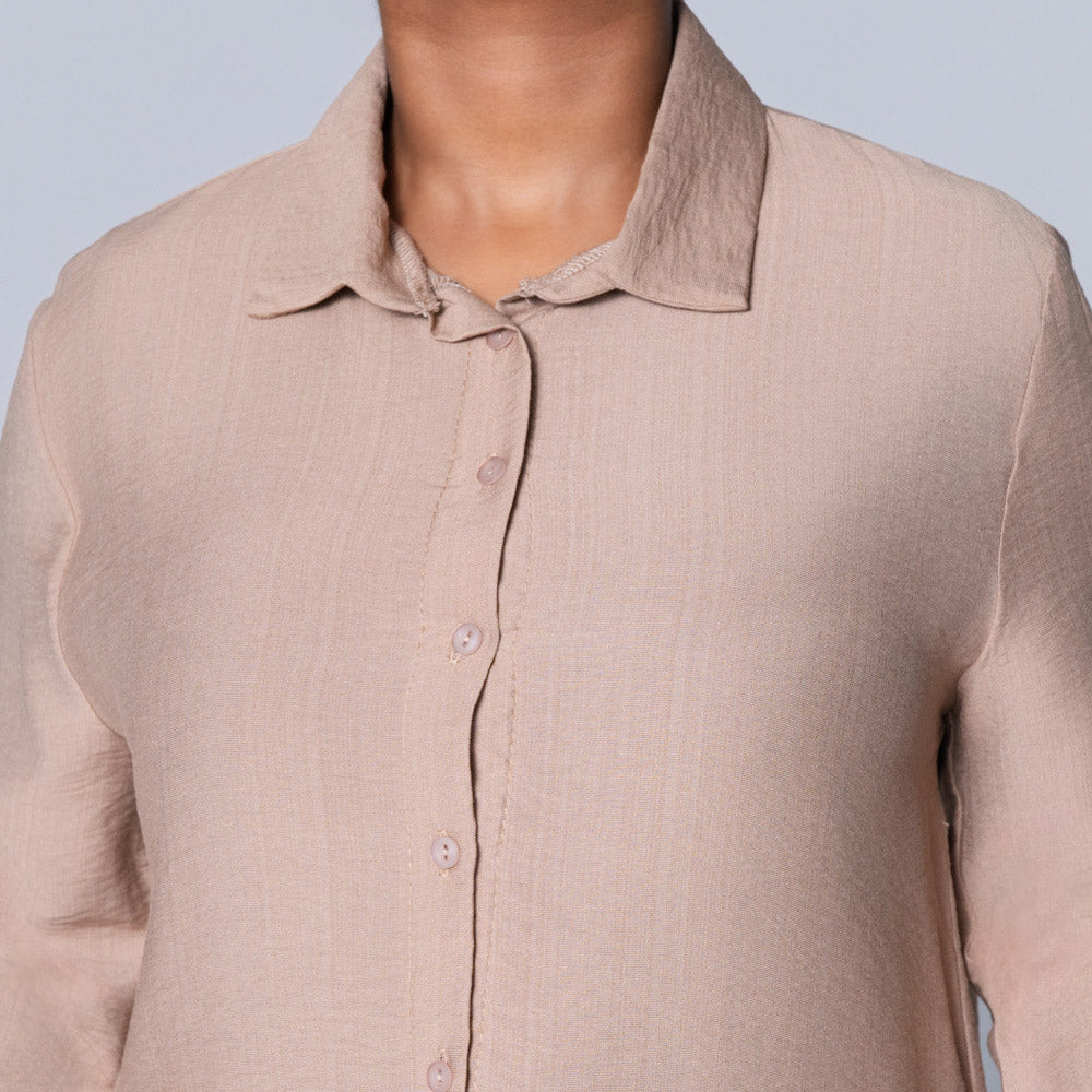 Long Sleeve Plain Button Down Mocca Top