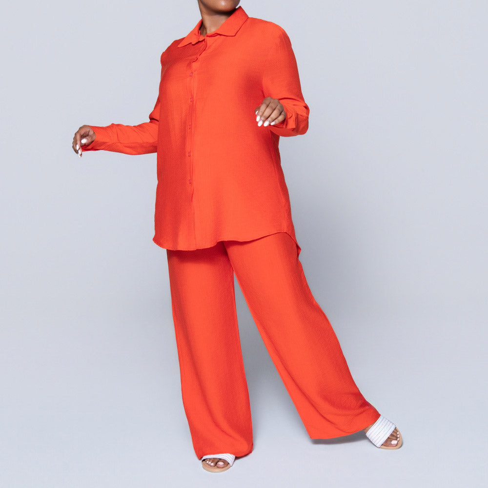 Long Sleeve Plain Button Down Terracotta Top