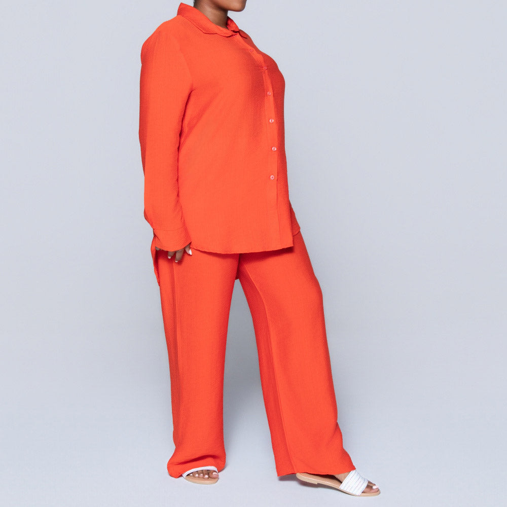 Long Sleeve Plain Button Down Terracotta Top