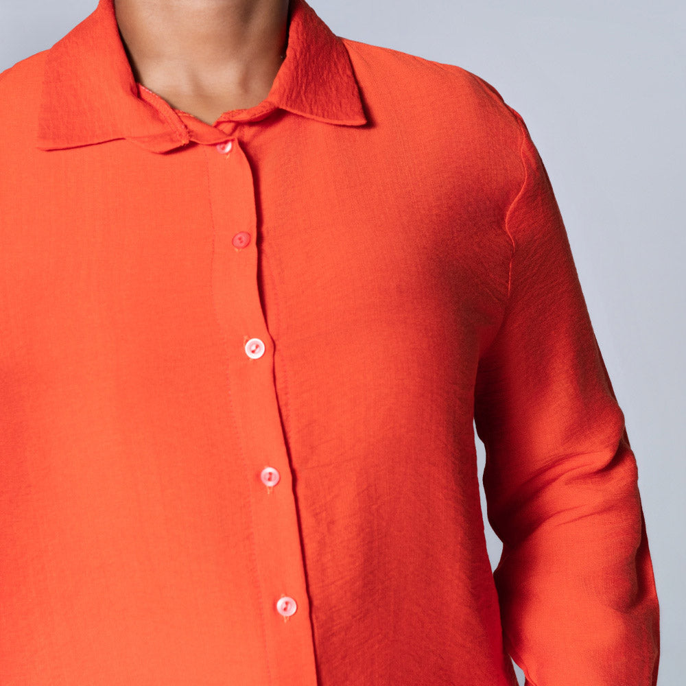 Long Sleeve Plain Button Down Terracotta Top