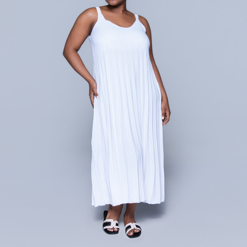 Optical White Airflow Pleated Dress
