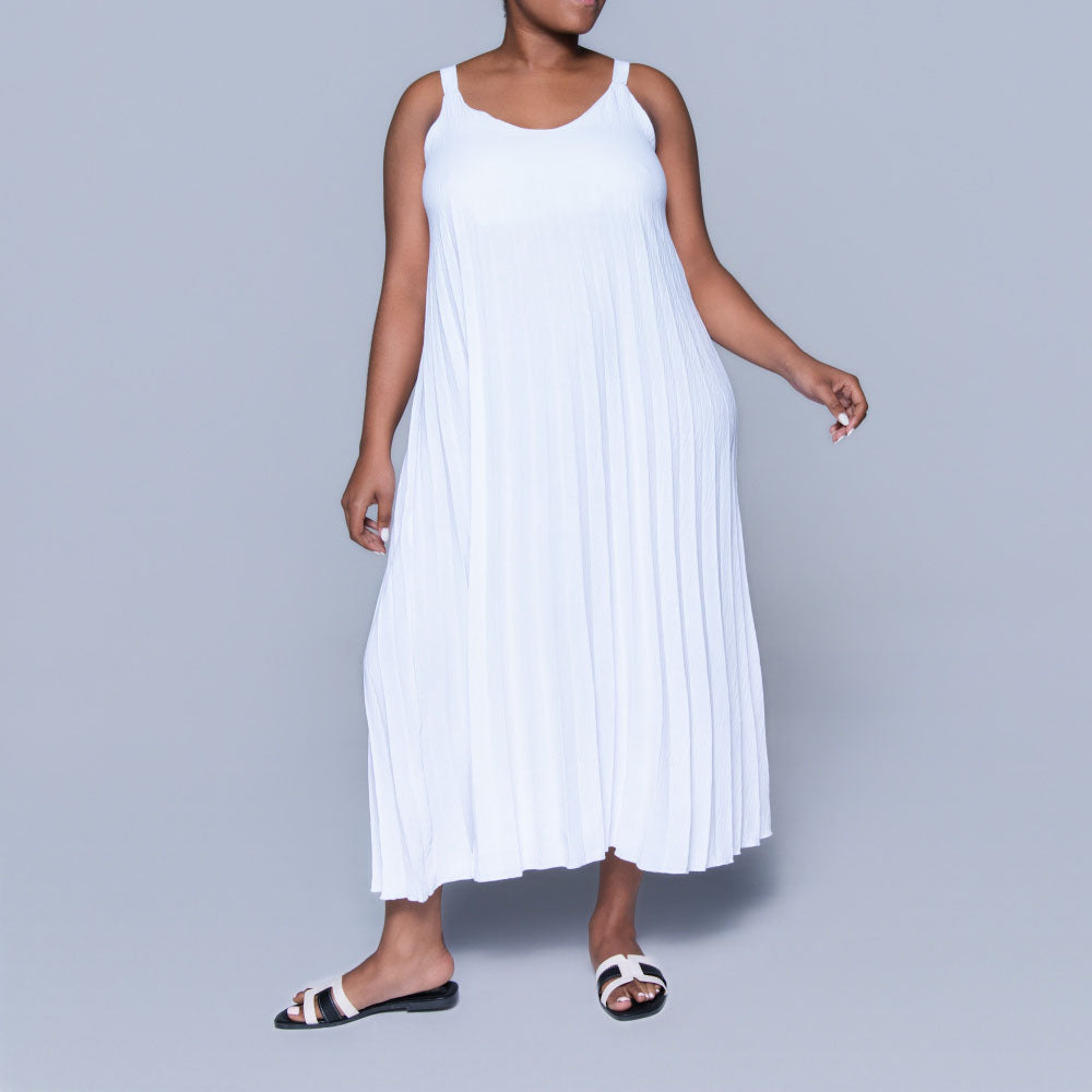 Optical White Airflow Pleated Dress