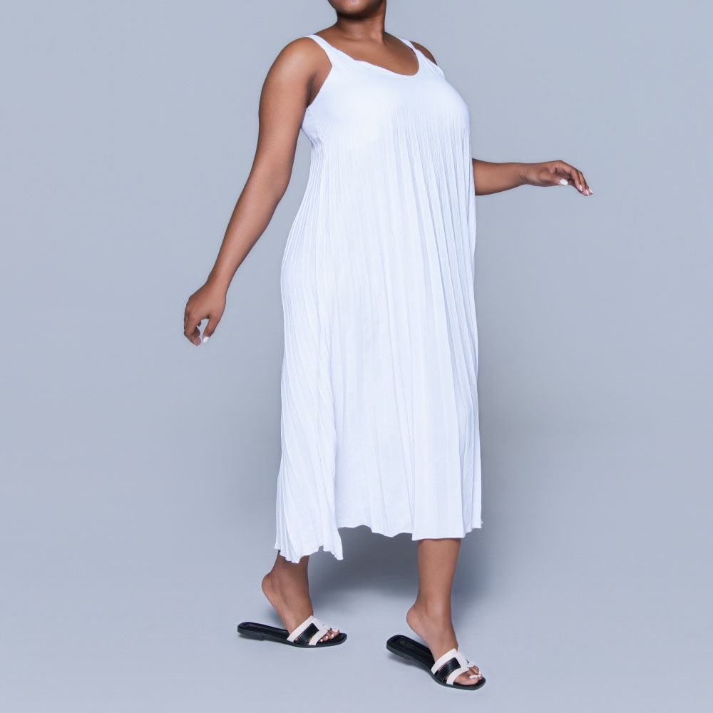 Optical White Airflow Pleated Dress