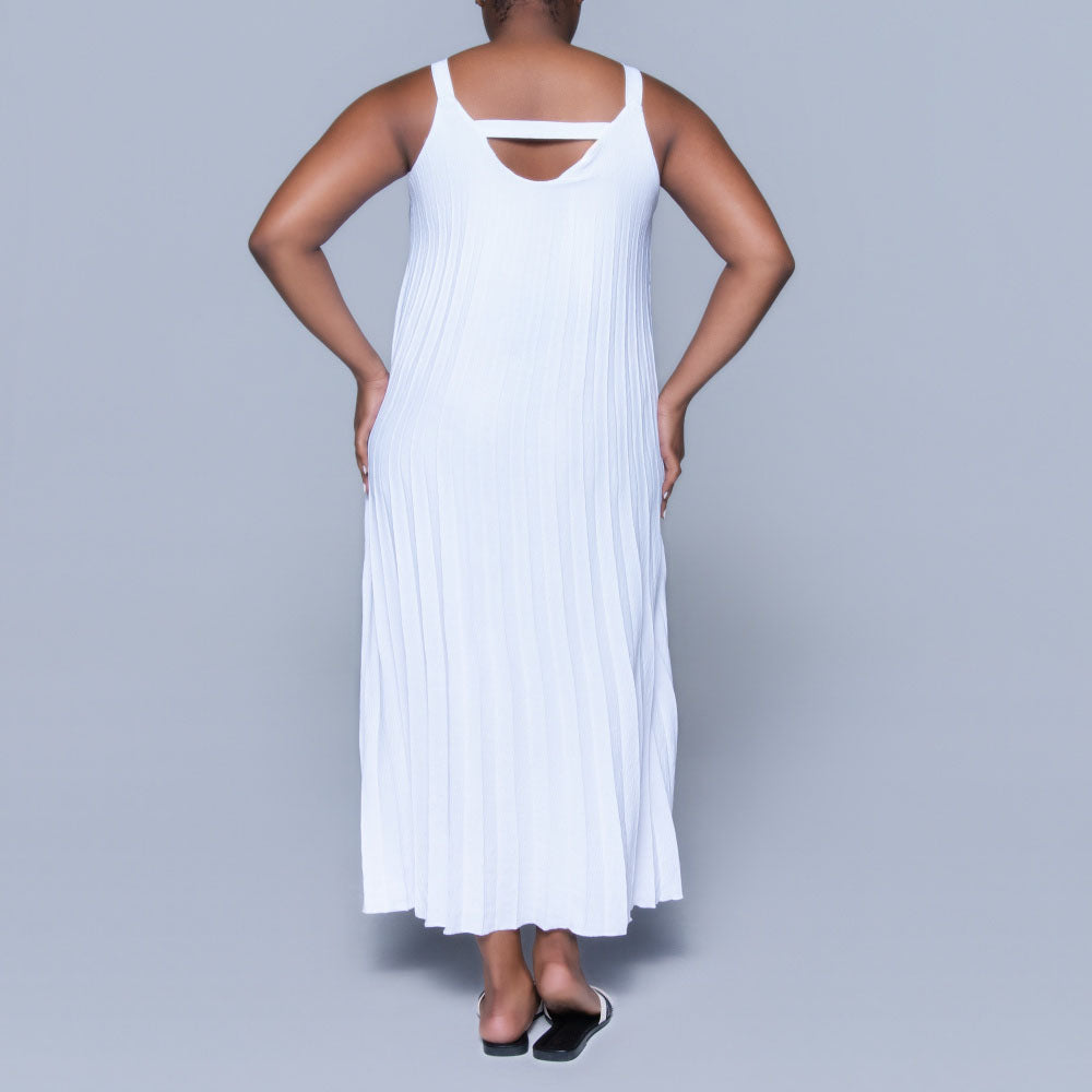 Optical White Airflow Pleated Dress