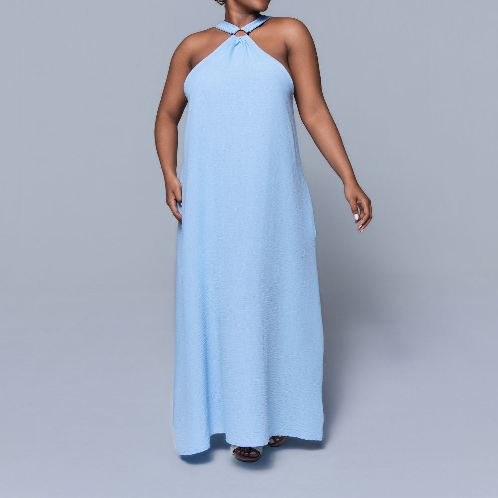 Blue Halter Neck Dress