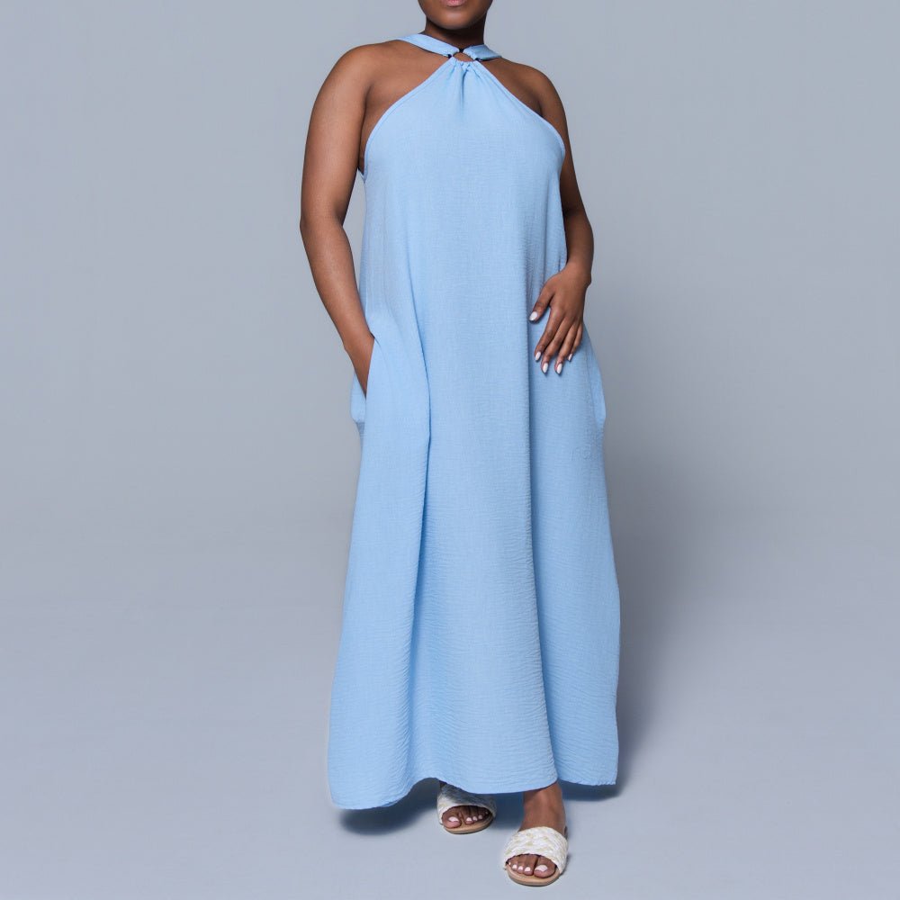 Blue Halter Neck Dress