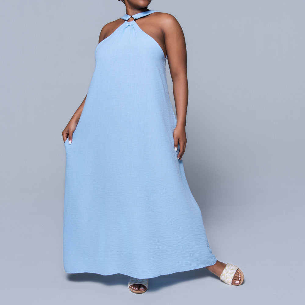 Blue Halter Neck Dress
