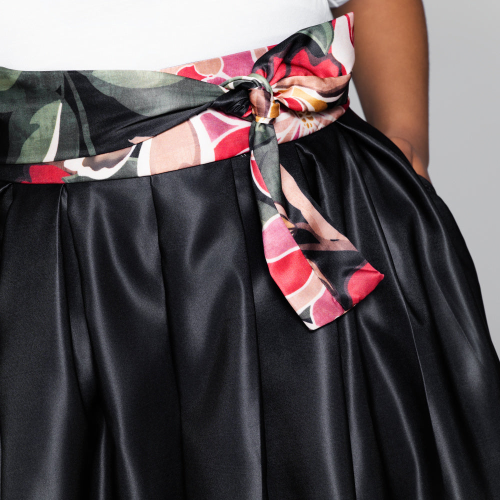 Black Border Print Duchess Satin Skirt