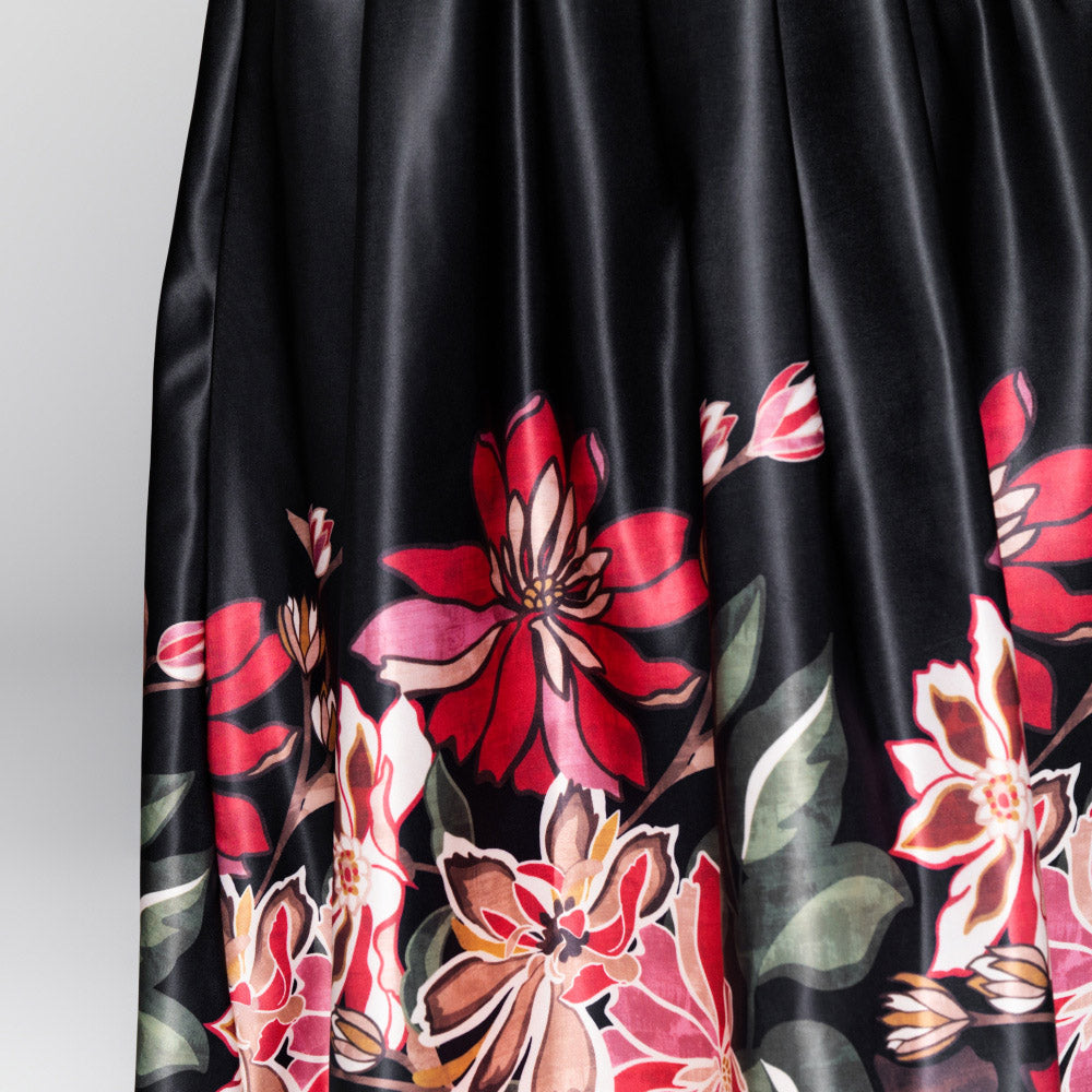 Black Border Print Duchess Satin Skirt