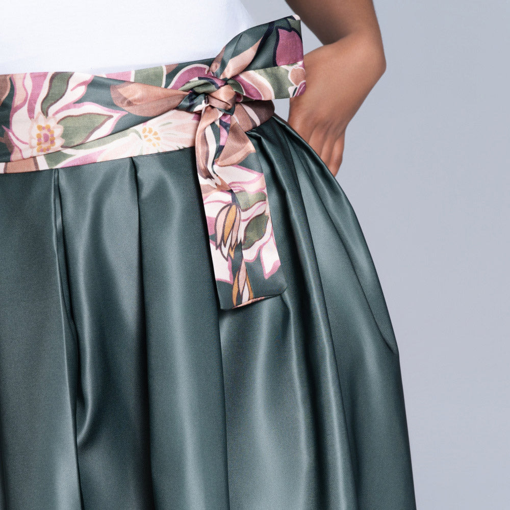 Green Border Print Duchess Satin Skirt