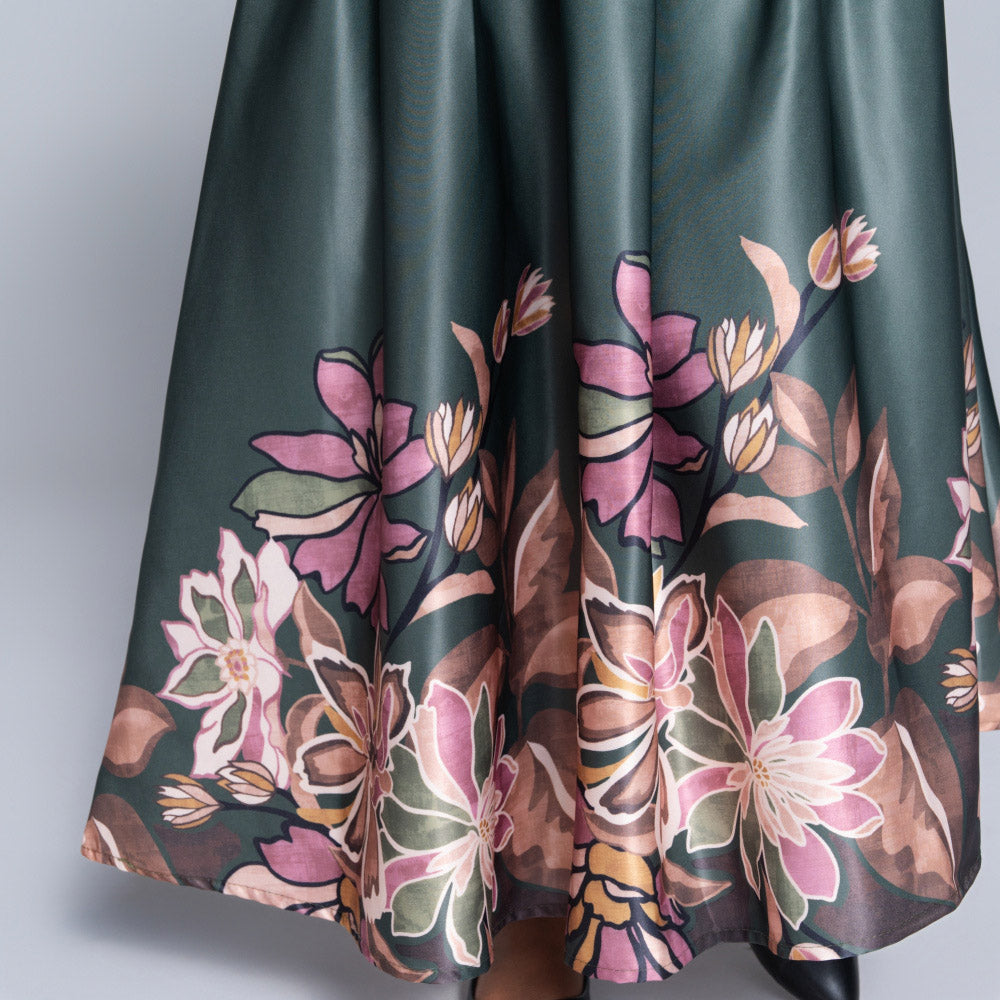 Green Border Print Duchess Satin Skirt