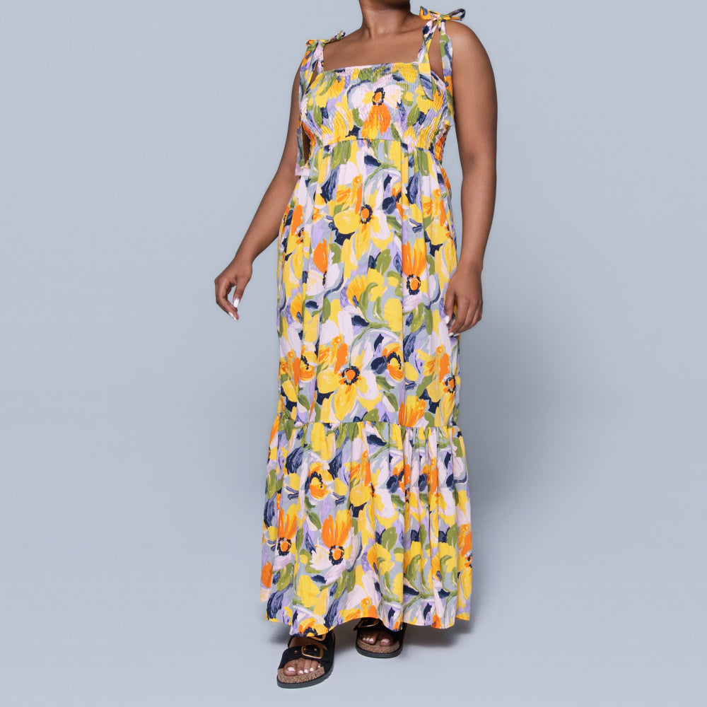 Strappy Airflow Printed Tiered Dress