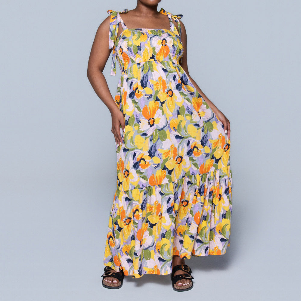Strappy Airflow Printed Tiered Dress