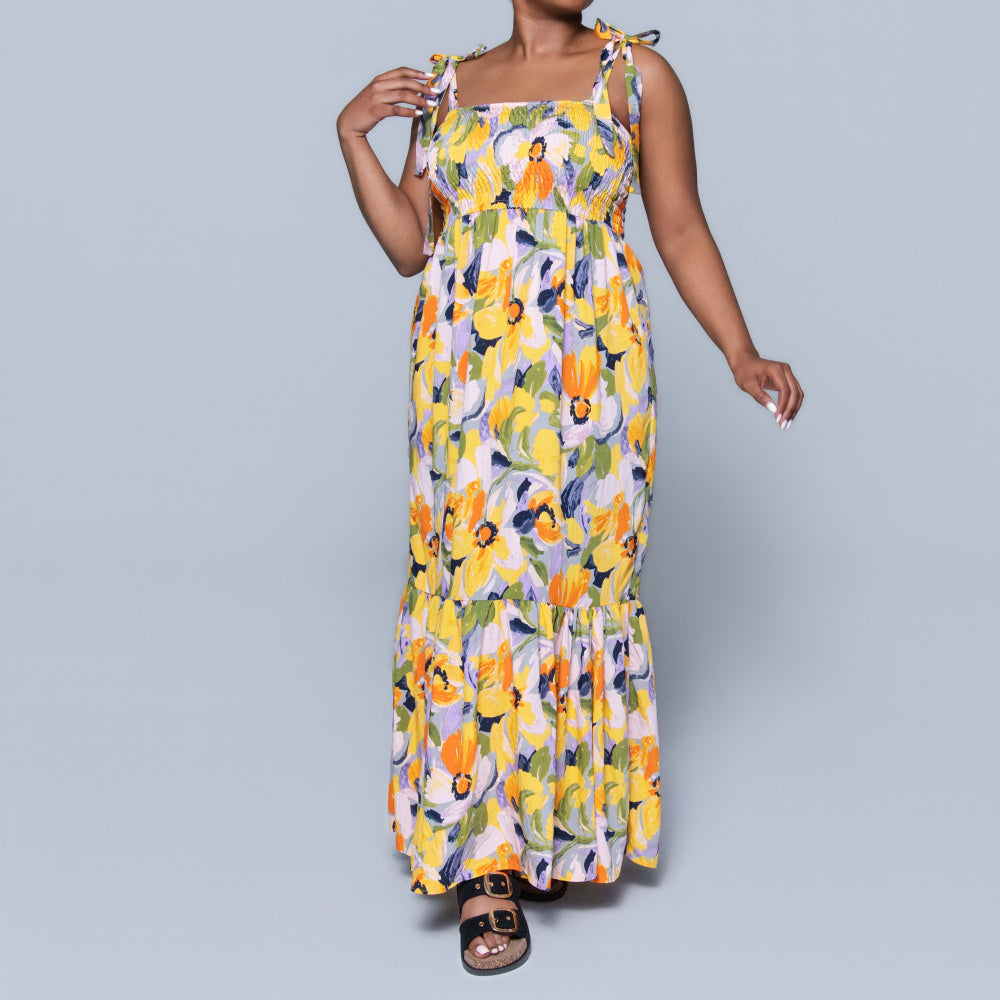 Strappy Airflow Printed Tiered Dress